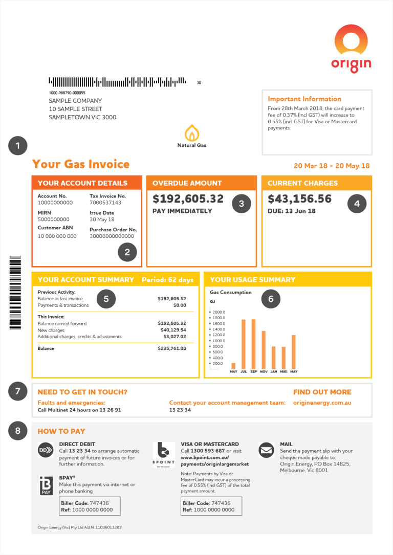 Page 1 of Origin commercial natural gas bill